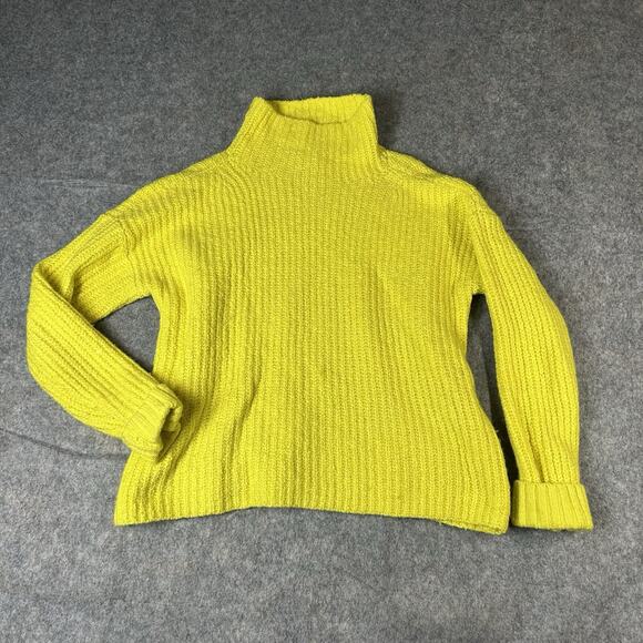 Anthropologie Funnel Neck Mock Neck Neon Yellow Pullover Sweater XS - Picture 1 of 8